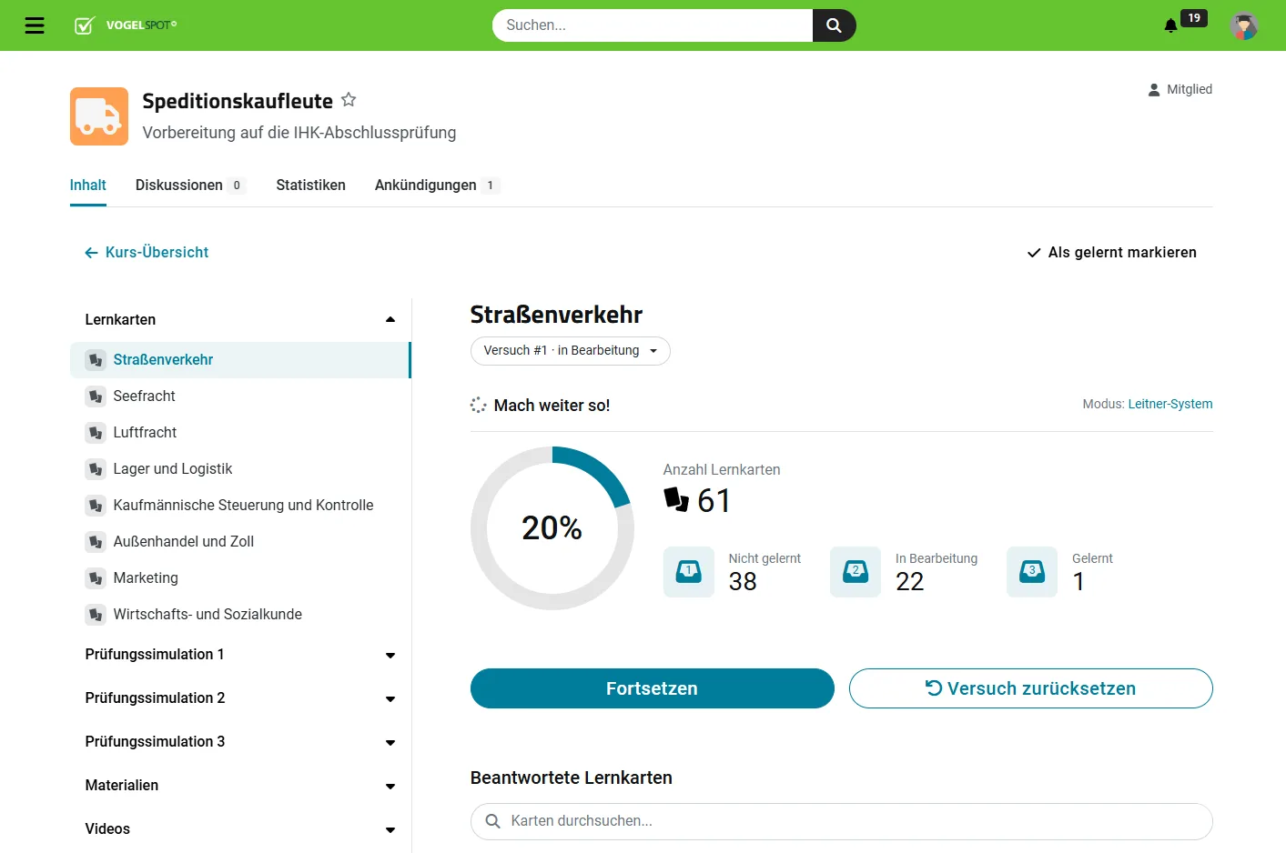 VogelSPOT Lernkarte mit einer Single-Choice-Pr&uuml;fungsfrage